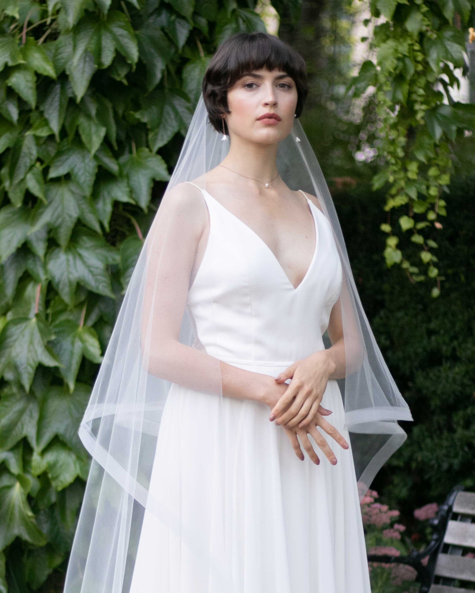 Horsehair trim wedding veil, made to order cathedral chapel wedding veil Horsehair Veil | Wedding Veils and Capes | Grace + Ivory  main image 4