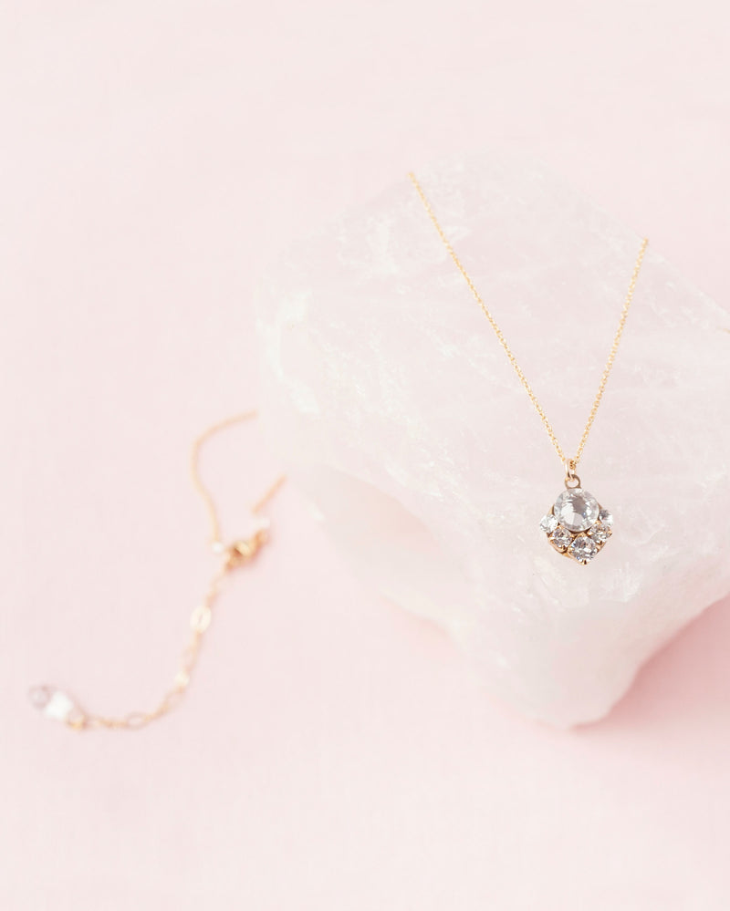 A product only view of the Celestial Crystal Drop Necklace in gold with all crystal.