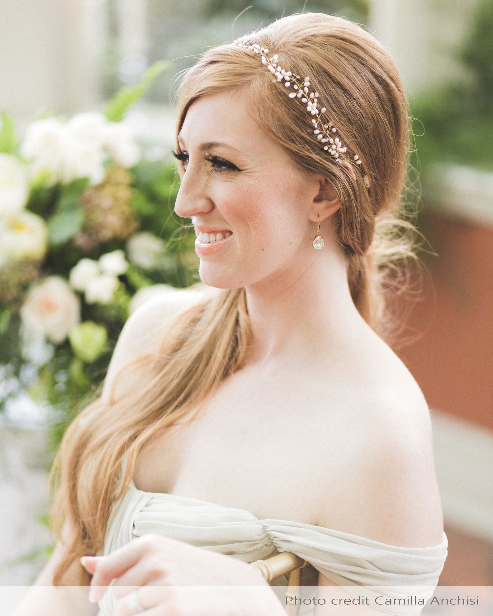 Bridal hair piece Pearl Bridal hair vine Bridal headpiece Pearl Crystal Bridal Bridal opal hair vine with pearls, headpiece - Opal and  main image 2