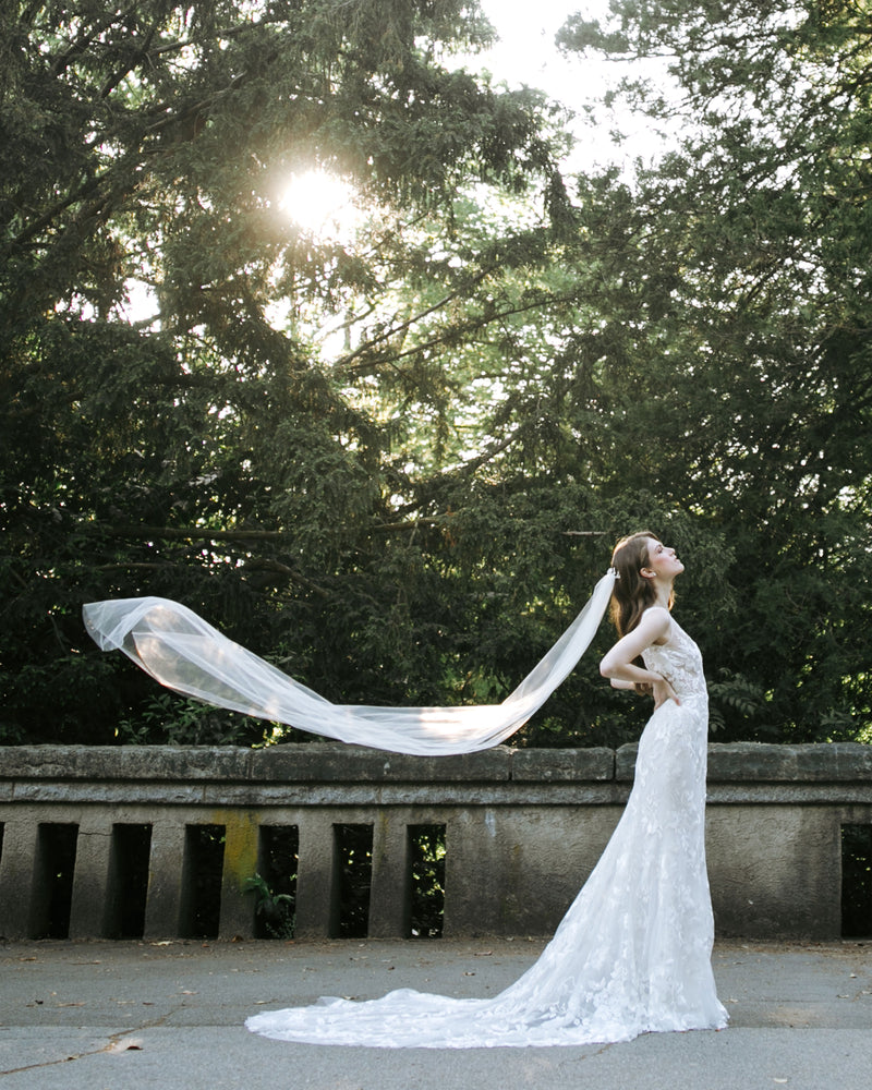 white lily chapel ashley oh Lily Single Layer Chapel Veil – Atelier Elise