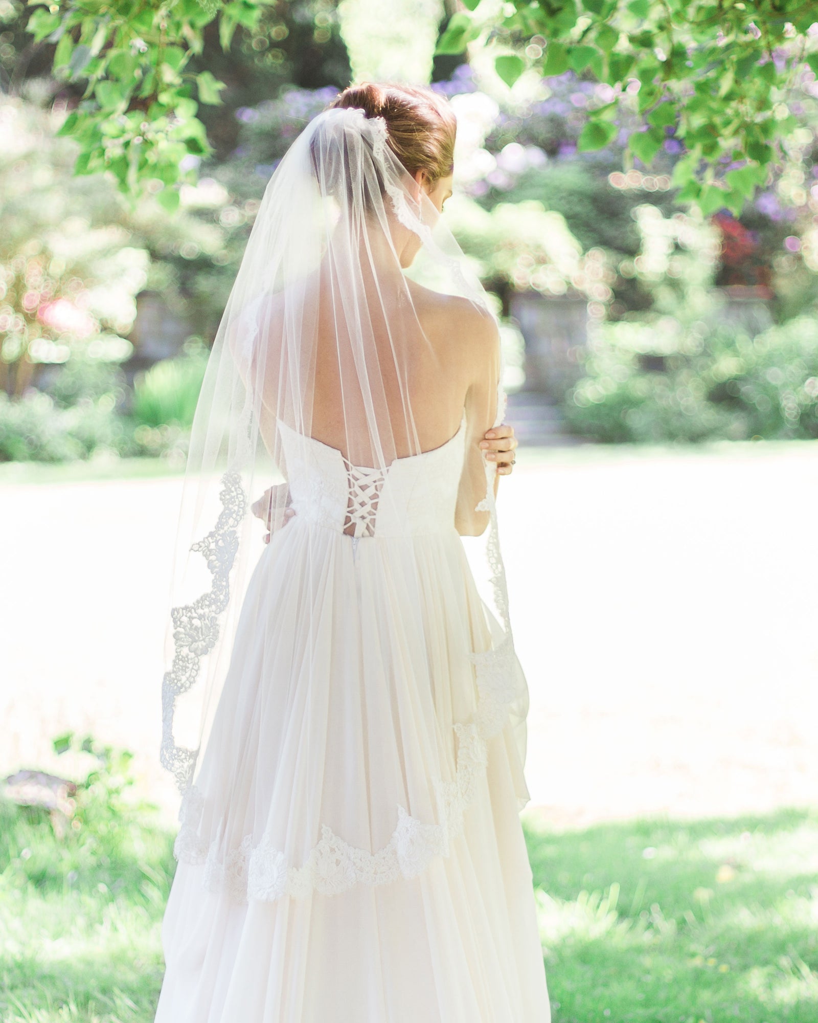 Pink Magnolia White Lace Wedding Veil Magnolia: Plain Cathedral Veil main image 3